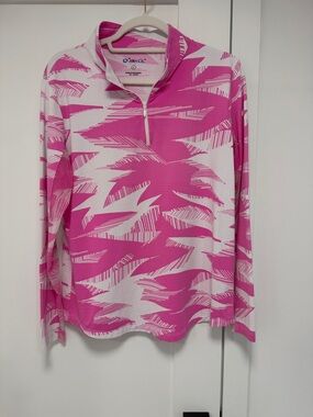 IBKUL Hot Pink & White Long-Sleeve Half-Zip Performance golf top